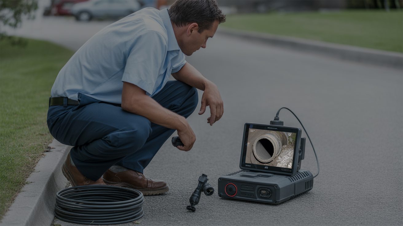 Technician documenting a camera inspection in Calgary