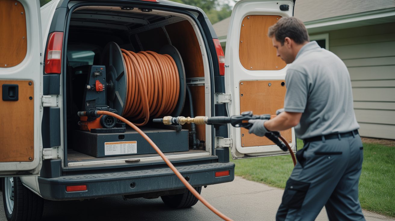 Commercial sewer line problems equipment staged on a Calgary job